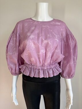 Secular Pink Puff Sleeve Crop Top Boho Romantic Lavender M